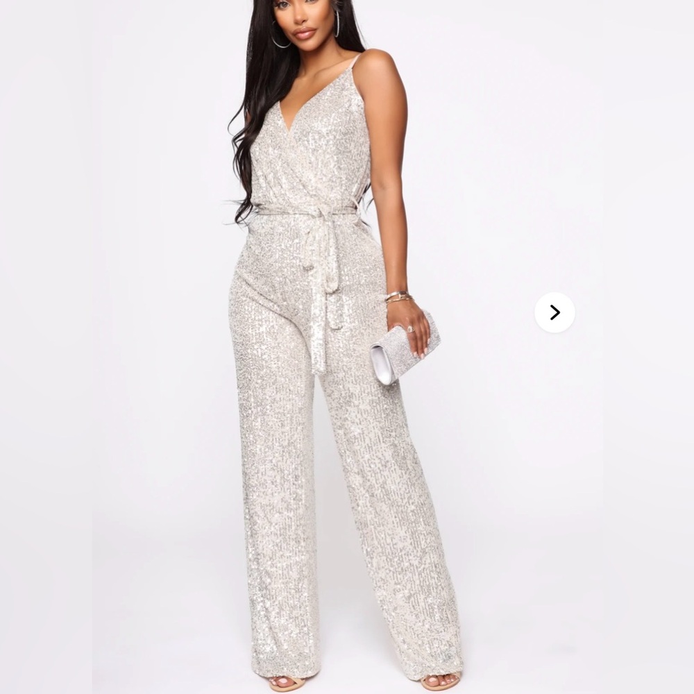 Fashion Nova Shimmering Silver Jumpsuit